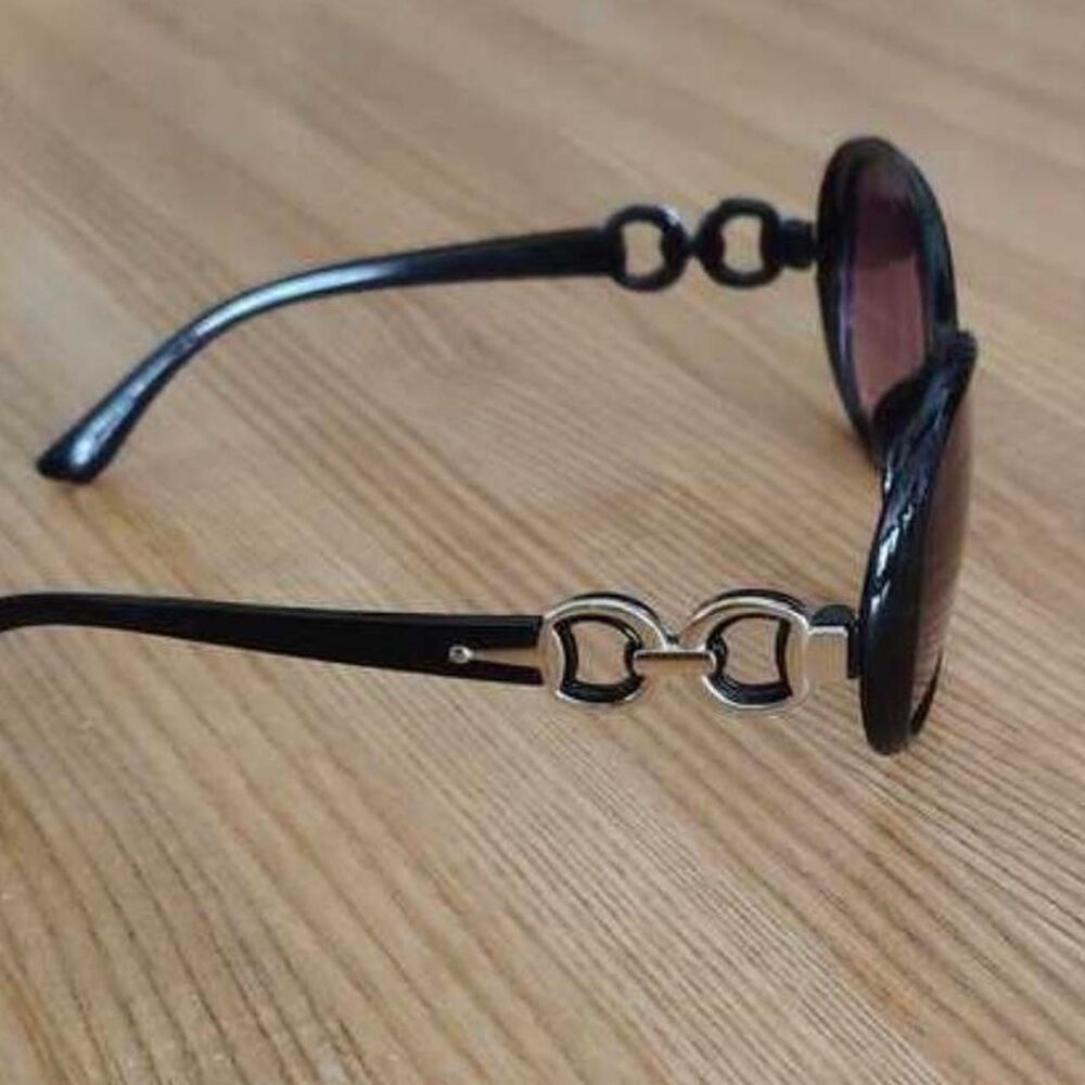 ꧁ᬊᬁ y2k style black silver ring big oversized sunglasses ᬊ᭄꧂ - Picture 3 of 7